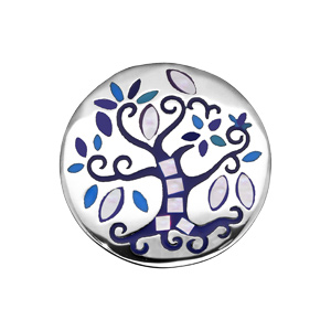 Bague Stella Mia en acier et nacre ronde arbre de vie bleu