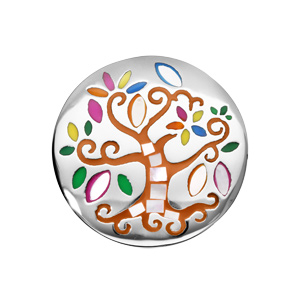 Bague Stella Mia en acier ronde et nacre arbre de vie multi couleur