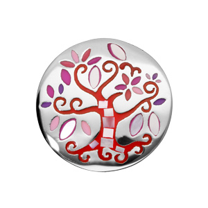 Bague Stella Mia en acier et nacre ronde arbre de vie rouge