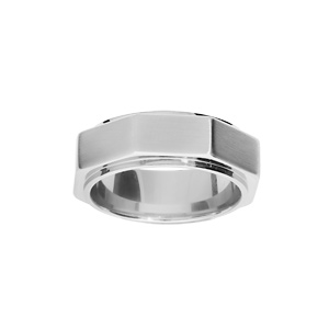 Bague en acier forme écrou facetté à graver d’initiales uniquement