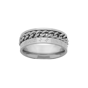 Bague en acier ruban runes celtiques et chaînette tournante