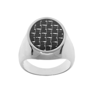 Chevalière en acier plateua tonneau avec carbone