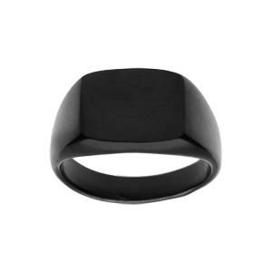 Chevalière en acier et PVD noir plateau rectangulaire 15 x 11mm