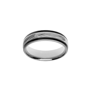 Bague en acier et PVD noir striée au centre largeur 6mm