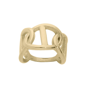 Bague en acier et PVD jaune cercles entremêlés et maille marine sur le dessus