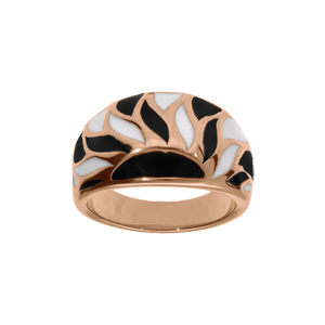 Bague Stella Mia en acier et PVD rose bombée motifs couleur blanche et noire