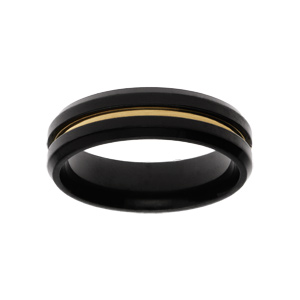 Bague en acier PVD noir filet jaune largeur 6mm