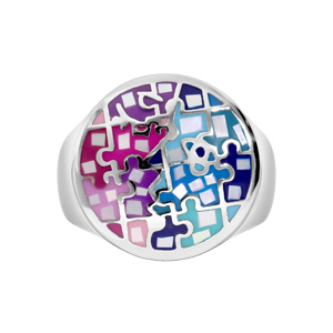 Bague Stella Mia en acier et nacre ronde multi couleur