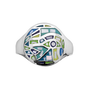 Bague Stella Mia en acier et nacre motifs bleu verts