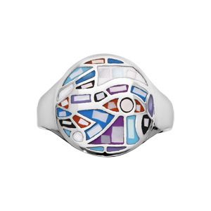 Bague Stella Mia en acier et nacre motifs multi couleurs