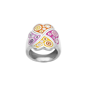 Bague Stella Mia en acier motif trèfle multi couleur et Nacre