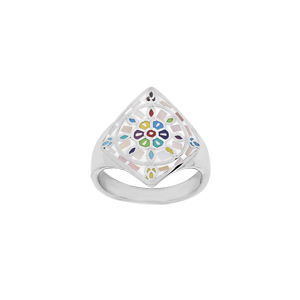 Bague Stella Mia en acier losange mosaique multi couleur et Nacre