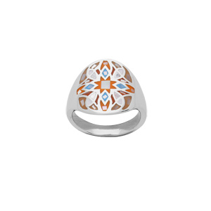 Bague Stella Mia en acier ovale mosaique multi couleur et Nacre