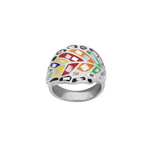 Bague Stella Mia en acier motif feuille multi couleur et Nacre