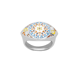 Bague Stella Mia en acier soleil mosaique multi couleur et Nacre