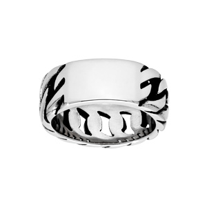 Chevalière en acier maille gourmette avec plaque à graver