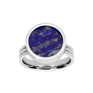 Bague en acier ronde avec pierre Lapis Lazuli véritable