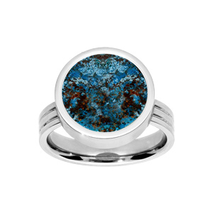 Bague en acier ronde avec Chrysocolla véritable dévissable avec possibilité de graver l’intérieur