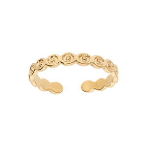 Bague en acier et PVD jaune cercle avec petites boules réglable