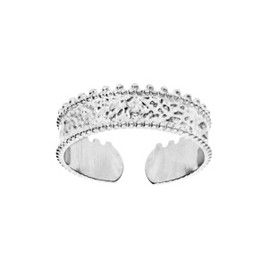 Bague en acier ruban martelé avec contours picots modèle réglable