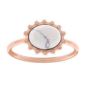 Bague en acier et PVD rose avec turquoise blanche véritable contor dentelé
