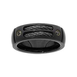 Alliance en acier PVD noir avec 2 câbles noirs et 2 pierres noires