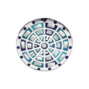 Bague Stella Mia en acier et nacre blanche véritable plateau rond motifs cible et dégradé de bleu