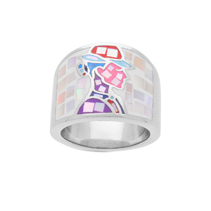 Bague Stella Mia en acier portrait multi couleurs rose et violet avec Nacre