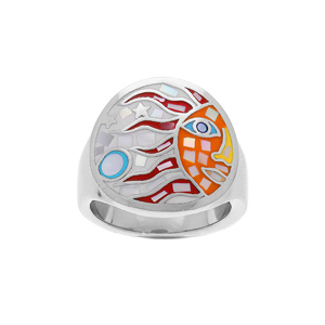 Bague Stella Mia en acier ronde soleil multicouleur et Nacre