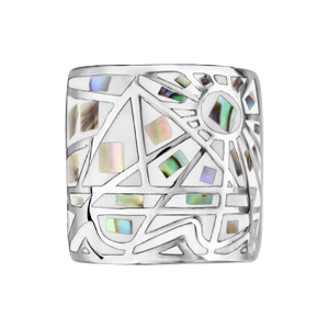 Bague Stella Mia en acier et nacre blanche véritable motifs géométriques et blanc