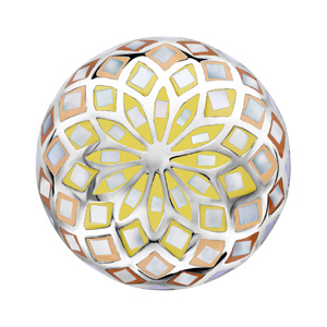 Bague Stella Mia en acier et nacre blanche véritable plateau rond bombé motif fleur et dégradé de jaune et orange