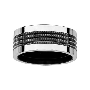 Alliance en acier brillant avec 4 filets en PVD noir crantés au milieu
