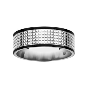 Alliance en acier et PVD noir motifs quadrillage