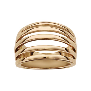 Bague en acier PVD jaune 5 anneaux espacés brillants
