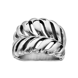 Bague en acier avec feuille fougère ajourée