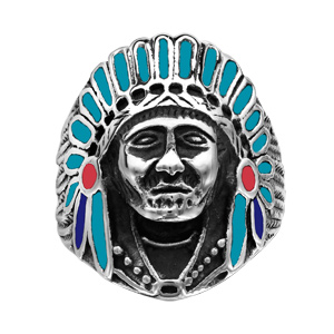 Chevaliere en acier tête Indien colorée