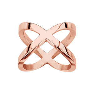 Bague en acier et PVD rose croisée