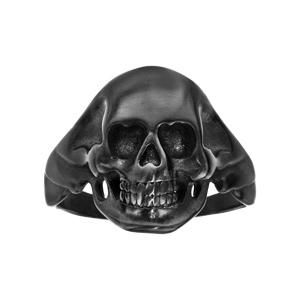 Chevaliere en acier et PVD noir moyenne tête de mort