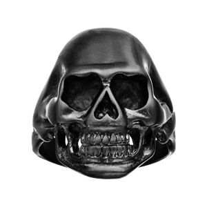 Chevalière en acier et PVD noir grosse tête de mort