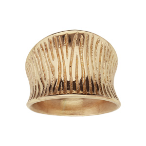 Bague en acier et PVD jaune incurvée motif rainuré