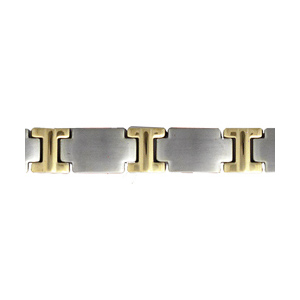 Bracelet en acier satiné et PVD jaune alternance de maillons lisses en forme de croix longue et petits maillons en H jaune – longueur 21,5cm ajustable