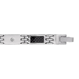Bracelet en acier alternance de maillons ornés d’1 vis et de maillons avec carbone motif quadrillé – longueur 21cm réglable
