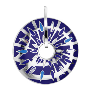 Pendentif Stella Mia en acier et nacre rond percé fond bleu nuit