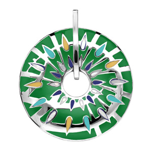 Pendentif Stella Mia en acier et nacre rond percé fond vert