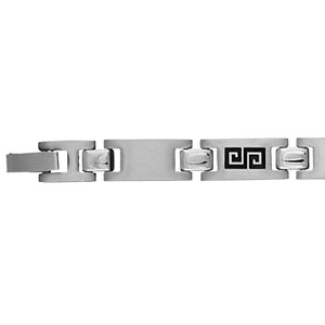Bracelet en acier maillons alternés lisses et avec gravure méandres grecs noir – longueur 21cm ajustable