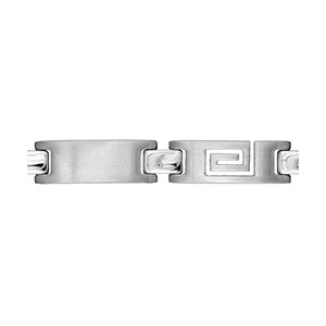 Bracelet en acier satiné longs maillons alternés lisses et ornés de méandres grecs – longueur 19cm ajustable