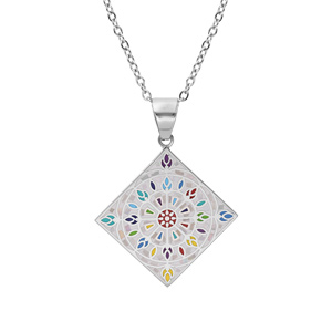 Collier Stella Mia en acier chaîne avec pendentif losange mosaique multi couleur et Nacre 38+6cm
