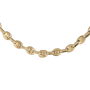 Chaîne en acier et PVD jaune maille grain café massive largeur 6mm longueur 55cm