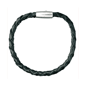 Bracelet en cuir noir tressé et fermoir acier