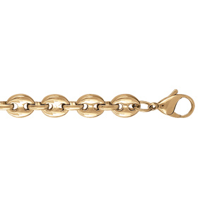 Bracelet en acier et PVD jaune maille grain café massive largeur 9mm longueur 22cm